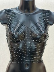 Women's Rhinestone Net Top,...