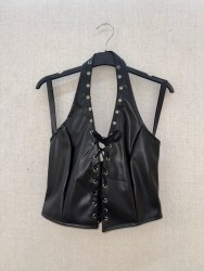 Faux leather lace-up top,...
